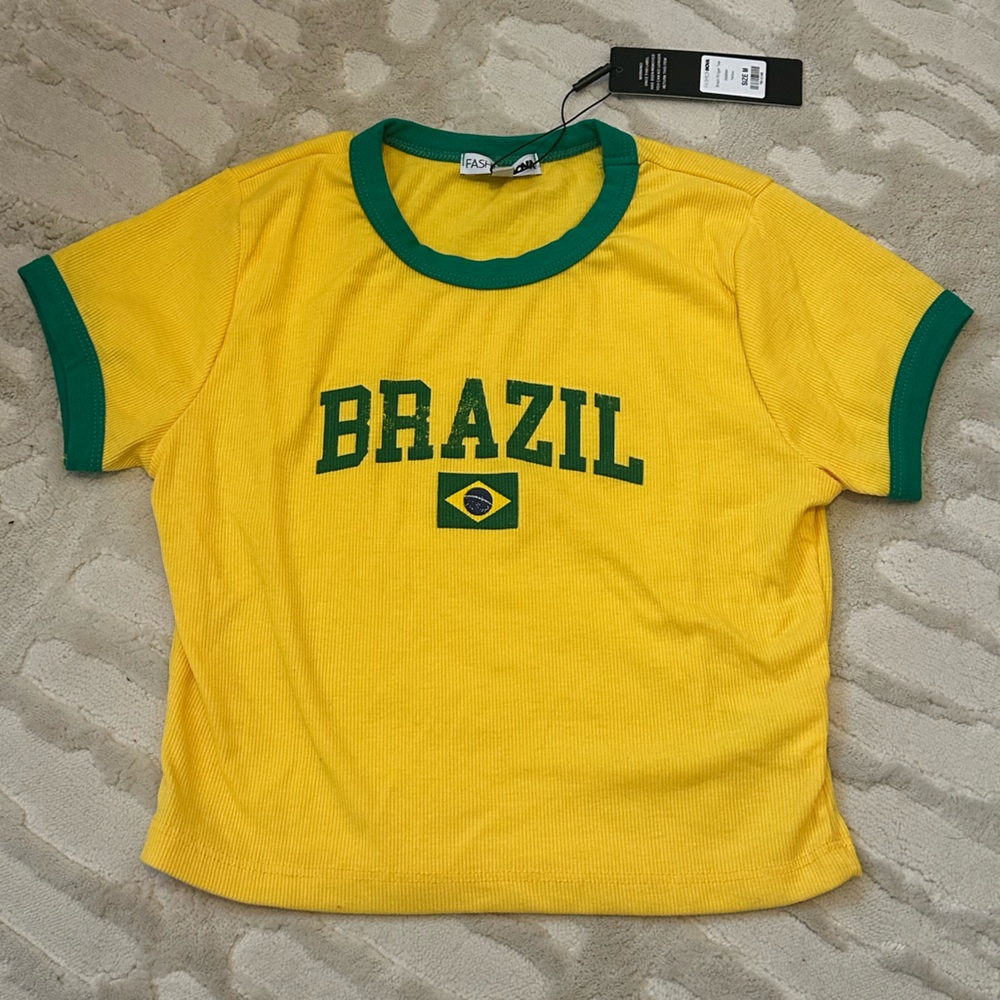Fashion Nova Yellow and Green Brazil Shirt